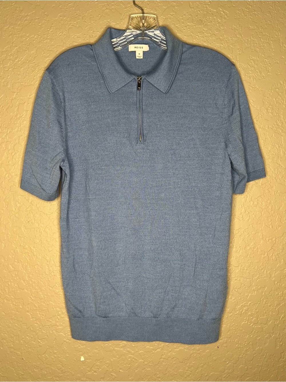 Reiss Light Blue Half-Zip Polo Shirt in Plum Knit Top Sz M  Preppy Tennis Summer